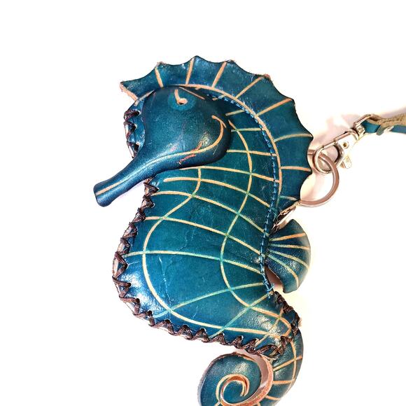 Blue Leather Seahorse Wristlet - 6'' PCB Florida Design - Picture 2 of 7